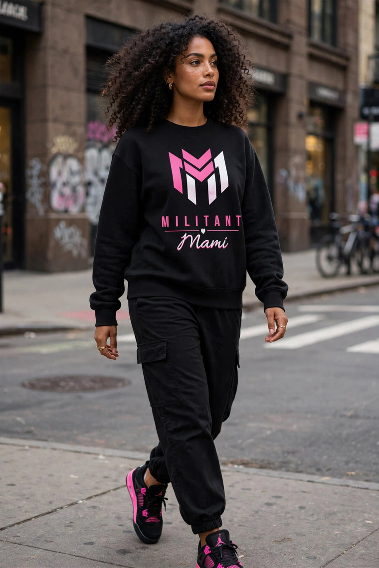 Militant Mami Sweatshirt - Pink/White Logo (Black)