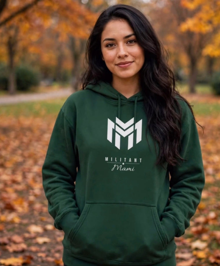 Militant Mami Hoodie - Forest Green / White Logo