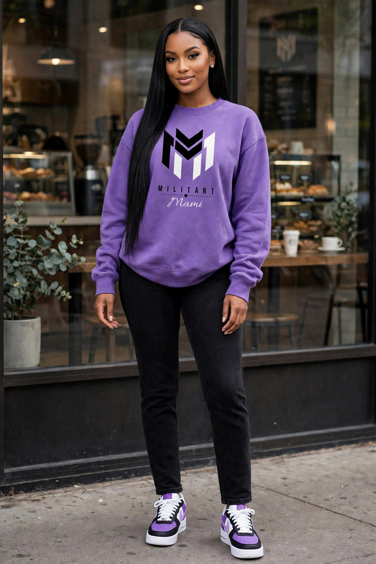 Militant Mami Sweatshirt - Purple / Black & White Logo