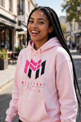 Model photo - Militant Mami Hoodie Light Pink Pink Black Logo