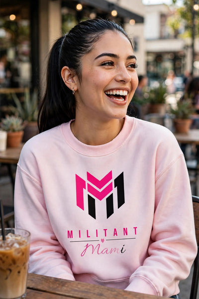 Model photo - Militant Mami Sweatshirt Light Pink Pink Black Logo